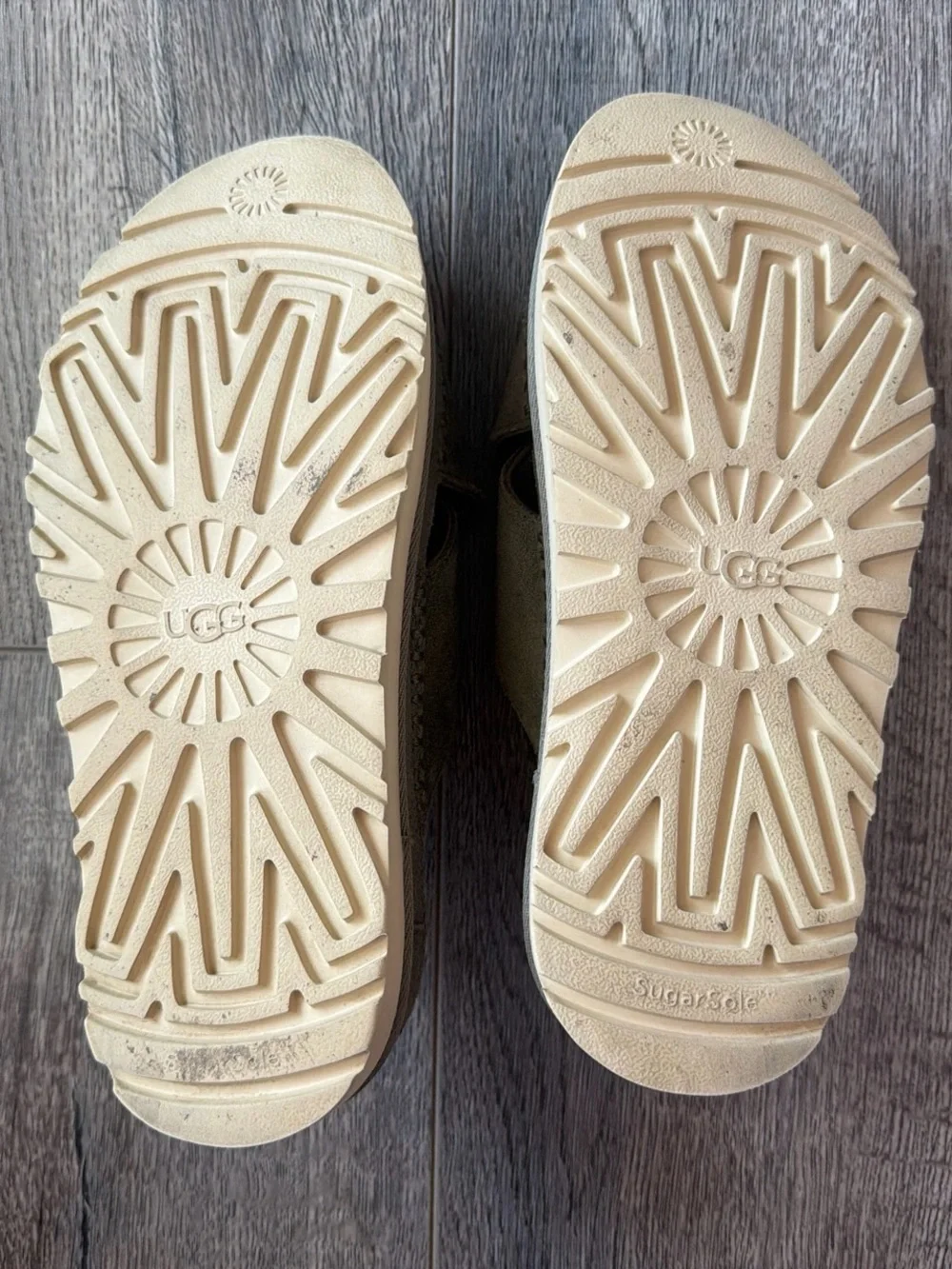 UGG Olive Green Suede Platform Slide Sandals